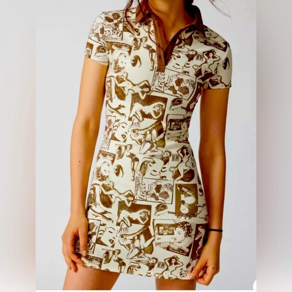 URBAN OUTFITTERS UO Hazel Printed Mini Dress Festival western Pin up Retro Y2K - Picture 1 of 8